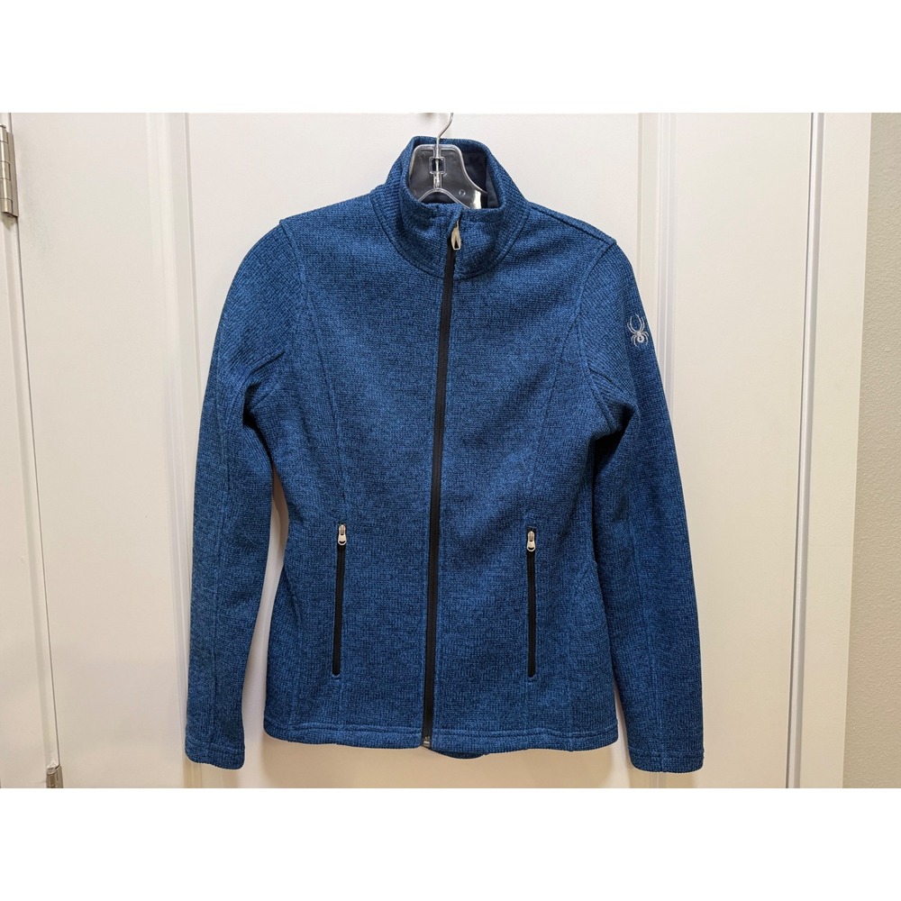 Spyder Womens Blue Heathered Full Zip Sweater Knit Fleece Jacket Size Small